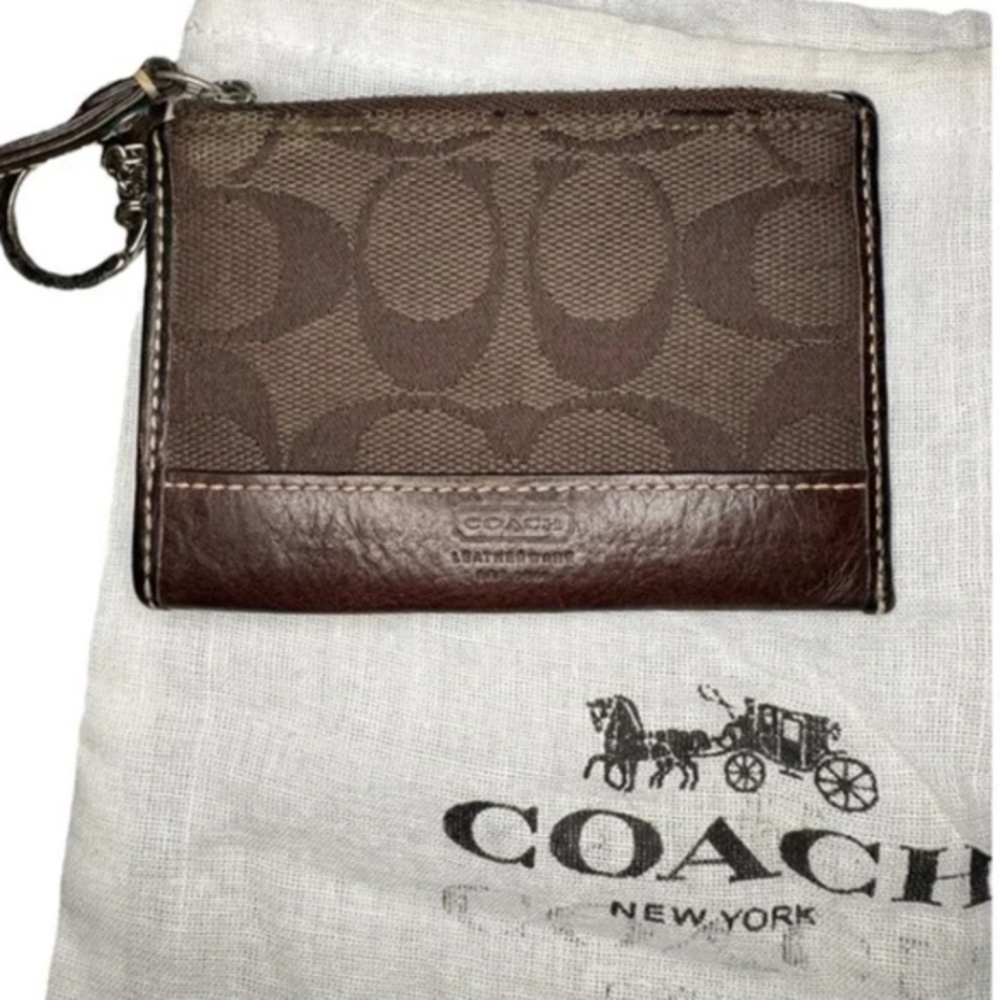 Coach Brown Monogram Keychain Pouch Wallet with Dust Bag EUC